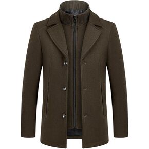Lamgool Men's Winter Wool Coat with Removable Padded Vest 2-in-1 Winter Warm Casual Peacoat