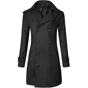 Lu's Chic Men's Long Sleeve Tops Double Breasted Slim Fit Pea Coat Jacket Fashion Outerwear