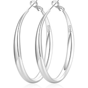 PABBEU S925 SterlingSilver Hoop Earrings Hypoallergenic Silver Hoop Earrings for Women Lightweight Large Sterling Silver Hoops Earring 30/50/70mm