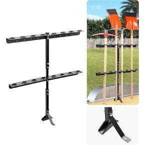 JDMON Trailer Tool Rack with 8 Tool Holes & Rear Support, Heavy Duty Steel Shovel Holder for Lawn Equipment, Thickened Base Landscape Hand Tool Rack Compatible with Open Trailers, Lawn, Yard