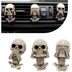 3 PCS Car Skull Air Fresh Clips, 1.15" x 2.1" Creative and Interesting Air Conditioning Vent Clips, Halloween Car Interior Accessories, Universal for Most Cars (White)