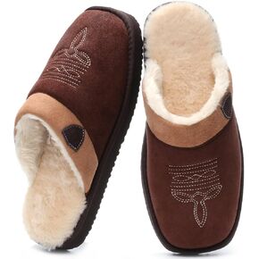 OOW Cowboy Boot Slippers for Mens Western House Slippers Indoor and Outdoor Square Toe
