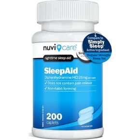 Nighttime Sleep Aid with Diphenhydramine HCl 25 mg - Non Habit Forming Regular Strength Sleeping Pills for Adults - Does Not Contain Pain Reliever - OTC Sleep Aids for Adults (200 Caplets)