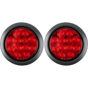 2Pcs 4 inchRed Round LED tail trailer light 12 LEDs IP67 Waterproof Stop Brake Turn Signal Reverse marker Tail Light Surface Mount, Light for boat trailer Truck RV Pickup Golf Cart Motorcycle(Red)
