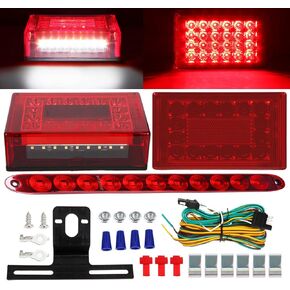 Trailer Lights, 6inch LED Submersible Trailer Lights Kit, Enclosed Rectangle Stop Turn License Plate Boat Trailer Lights Kit w/25ft Wiring Harness, Red Led Brake Light Bar