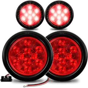Mods True 2pc 4 "Round Red 10 Trailer Tail Lights [Dot FMVSS 108] [SAE S2T2I6P2]