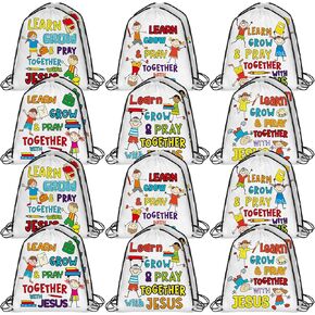 Kacctyen 24 Pcs Religious Drawstring Backpack Christian Learn Grow Pray Together with Jesus Drawstring Bags Bulk Bible Verse Religious Gift Bags for Sunday School Church Graduation Themed Party Favors
