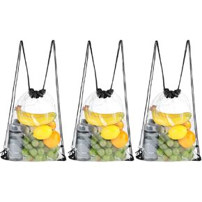 3 Pack Clear Drawstring Bags - PVC Backpack, Waterproof Drawstring Pockets, Unisex, Great for Sporting Events, Work, Concerts, and More