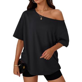 Trendy Queen Womens Off The Shoulder Tops Oversized T-Shirts Short Sleeve Tees Summer 2025 Casual Spring Fashion Clothes in Saudi Arabia