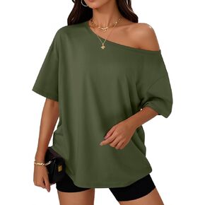 Trendy Queen Womens Off The Shoulder Tops Oversized T-Shirts Short Sleeve Tees Summer 2025 Casual Spring Fashion Clothes