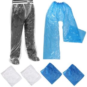 4 PCS Disposable Rain Pants, Clear Plastic Rain Pants with Shoe Cover, Adult Boot Covers Rainpants for Men and Women Outdoor (Blue+white)