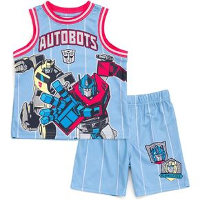Transformers Athletic Mesh Jersey Tank Top and Basketball Shorts Outfit Set Toddler to Big Kid Sizes (2T - 10-12)