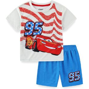 Disney Cars Lightning McQueen Boys Active Mesh Short Sleeve T-Shirt and Shorts Set for Toddler and Big Kid