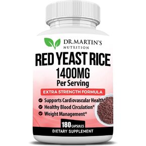 خميرة خميرة حمراء مستخلص 1400mg ملحق 180 العد | الحفاظ على مستويات الكوليسترول الصحي | يدعم الدورة القلبية والأوعية الدموية من أجل القلب الصحي والهضم وإدارة الوزن والصحة العامة