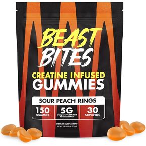 Creatine Gummies - 5g Creatine Monohydrate Per Serving - Low-Calorie & Vegan - Made in The USA - Blue Raspberry Flavor - 30 Servings