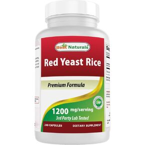 Best Naturals Red Leens Rice 1200mg لكل وجبة 240 كبسولة - صيغة قسط - اختبار معمل الطرف الثالث