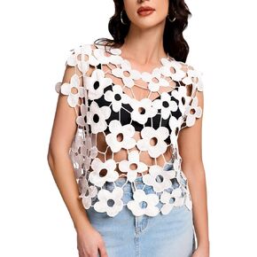Flygo Hollow Out Floral Lace Crop Top for Women 2025 Strendy Slocket Crochet Vest