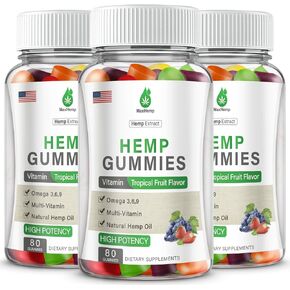 Hemp Gummies 3 Packs - 100% Natural Organic Hemp Gummy Extra Strength High Potency with Pure Hemp Oil Extract Vegan Edible Bear Candy