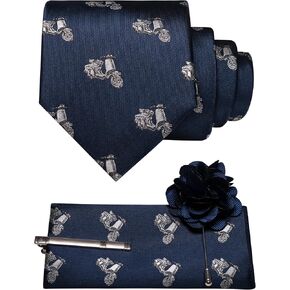 RBOCOTT Ties for Men Novelty Fun Patterns Necktie and Pocket Square Tie Clip Lapel Pin Set 4PCS