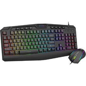 مجموعة لوحة مفاتيح وماوس للألعاب، لوحة مفاتيح سلكية بإضاءة خلفية LED CQ109 RGB مضادة للظلال مع 112 مفتاحًا، ماوس 1000-3200 نقطة لكل بوصة RGB للكمبيوتر/Xbox/PS4 (أسود)