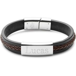 EVE'S ADDICTION Custom Men's Black & Brown Leather Id Bracelet - Gifts for Dad