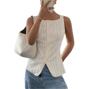 MakeMeChic Womens Vest Top Trendy Button Up Tank Tops Asymmetrical Y2k Going Out Top