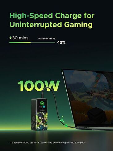 UGREEN Nexode Power Bank 20000mAh 130W شاحن محمول 72Wh PD شحن سريع 3 منافذ USB C بطارية مع شاشة TFT ذكية لأجهزة Macbook/ipad/iPhone 15/Samsung S24/Switch والمزيد in Saudi Arabia