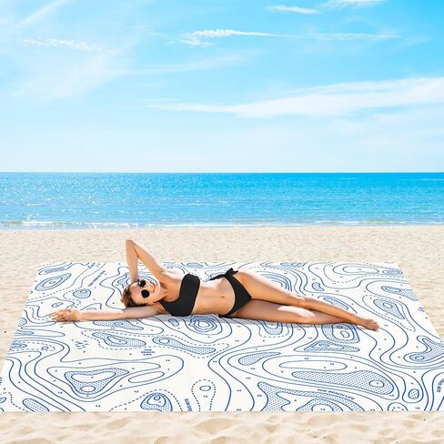 Beach Blanket Sandproof Waterproof, Large Beach Mat for 2-4 Adults with Stakes, Sand Free Compact Lightweight Picnic Blankets, Beach Essentials Necessities Accessories Must Haves-Colorful Rainbow Wave in Kuwait