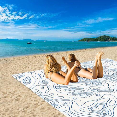 Beach Blanket Sandproof Waterproof, Large Beach Mat for 2-4 Adults with Stakes, Sand Free Compact Lightweight Picnic Blankets, Beach Essentials Necessities Accessories Must Haves-Colorful Rainbow Wave in Kuwait