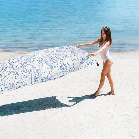 Beach Blanket Sandproof Waterproof, Large Beach Mat for 2-4 Adults with Stakes, Sand Free Compact Lightweight Picnic Blankets, Beach Essentials Necessities Accessories Must Haves-Colorful Rainbow Wave in Kuwait