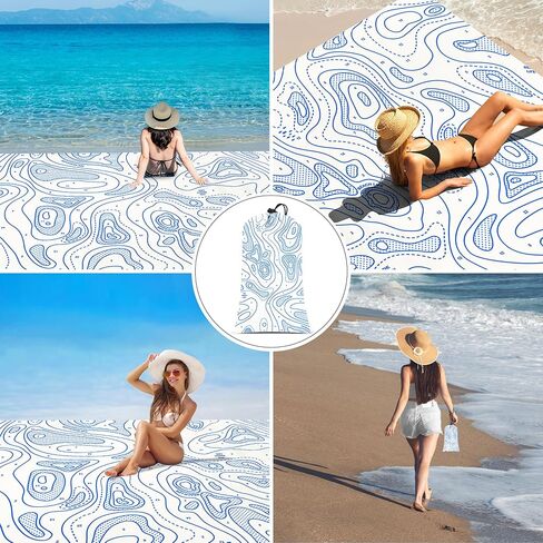 Beach Blanket Sandproof Waterproof, Large Beach Mat for 2-4 Adults with Stakes, Sand Free Compact Lightweight Picnic Blankets, Beach Essentials Necessities Accessories Must Haves-Colorful Rainbow Wave in Kuwait
