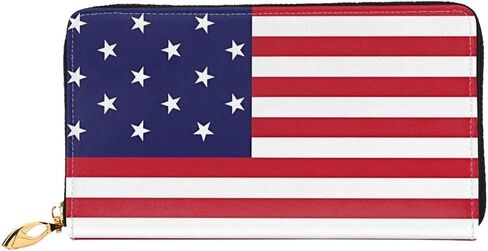 American Flag USA Leather Wallet Phone Credit Card Money Holder with Many Rooms Zipper Purse for Women Men in Saudi Arabia