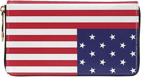 American Flag USA Leather Wallet Phone Credit Card Money Holder with Many Rooms Zipper Purse for Women Men in Saudi Arabia