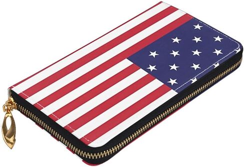 American Flag USA Leather Wallet Phone Credit Card Money Holder with Many Rooms Zipper Purse for Women Men in Saudi Arabia