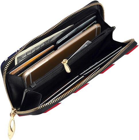American Flag USA Leather Wallet Phone Credit Card Money Holder with Many Rooms Zipper Purse for Women Men in Saudi Arabia