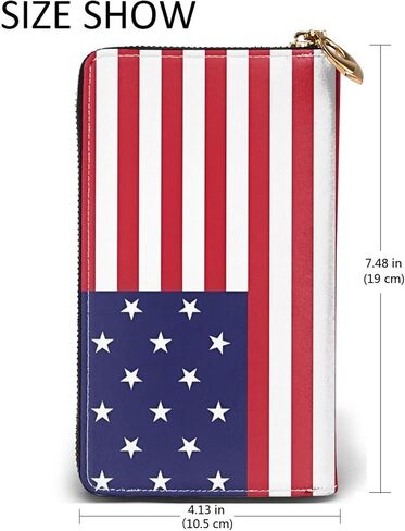 American Flag USA Leather Wallet Phone Credit Card Money Holder with Many Rooms Zipper Purse for Women Men in Saudi Arabia