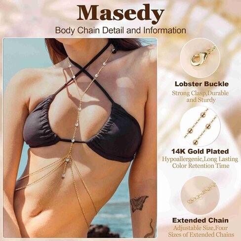 14K Gold Sexy Body Chains for Women Necklace Layered Bikini Bra Chain Crossover Belly Chain Rhinestone Summer Chest Chain Beach Prom Nightclub Body Chain Jewelry in Saudi Arabia