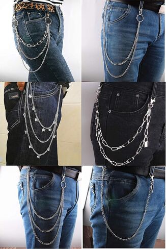 Taouzi 6 Pieces Pants Chain Wallet Chain Butterfly Lock Charm Jeans Chains Pocket Punk Chain Hip Hop Rock Chains for Women Men in Kuwait