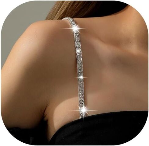 1Pair Simple Rhinestone Bra Straps Jewelry,Detachable Rhinestones Bra Shoulder Chain,Crystal Lingerie Straps,Wedding Bridal Dress Underwear Chain for Women in Saudi Arabia