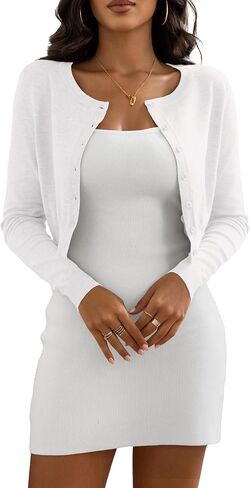 Women's Cropped Cardigan Sweaters Crew Neck Button Down Open Front Knit Bolero Shrugs in Saudi Arabia
