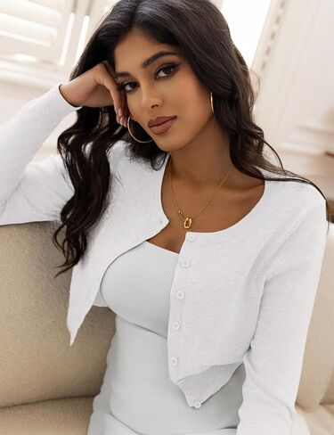 Women's Cropped Cardigan Sweaters Crew Neck Button Down Open Front Knit Bolero Shrugs in Saudi Arabia
