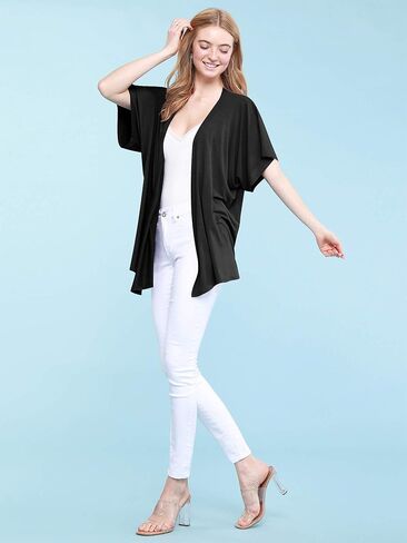 Made By Johnny Women's Kimono Style Short Sleeve Dolman Cardigan - Lightweight Open Front Summer Cover-Up in Kuwait