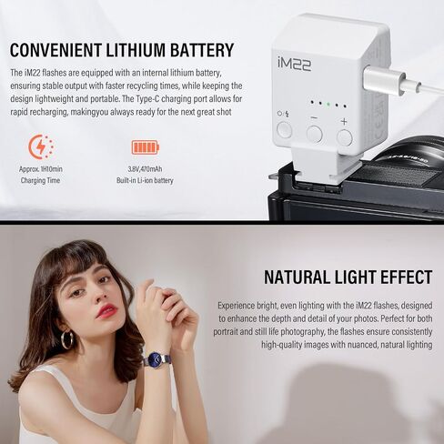 Godox iM22 Camera Flash Mini Flash with 470mAh Battery 440 Full-Power Flash 5 Levels for Sony zve10,zv1 etc, Canon, Nikon,Fuji, Olympus Cameras in Saudi Arabia