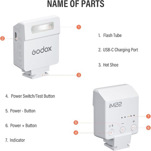 Godox iM22 Camera Flash Mini Flash with 470mAh Battery 440 Full-Power Flash 5 Levels for Sony zve10,zv1 etc, Canon, Nikon,Fuji, Olympus Cameras in Saudi Arabia