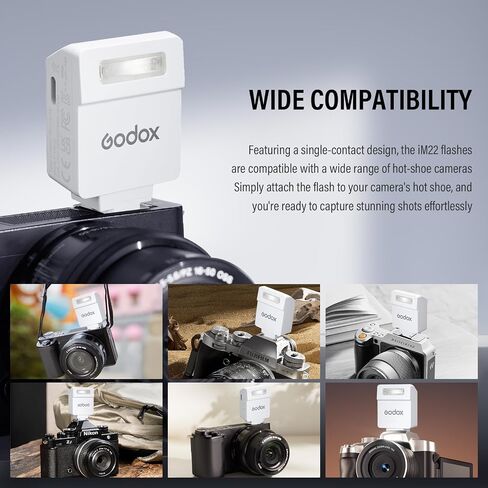 Godox iM22 Camera Flash Mini Flash with 470mAh Battery 440 Full-Power Flash 5 Levels for Sony zve10,zv1 etc, Canon, Nikon,Fuji, Olympus Cameras in Saudi Arabia