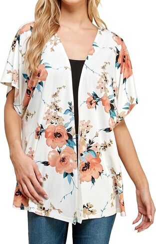 Made By Johnny Women's Kimono Style Short Sleeve Dolman Cardigan - Lightweight Open Front Summer Cover-Up in Kuwait