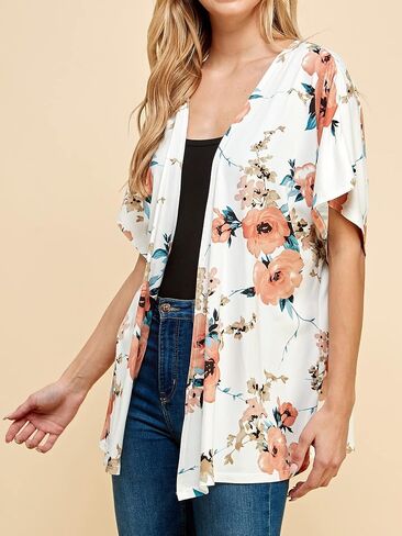 Made By Johnny Women's Kimono Style Short Sleeve Dolman Cardigan - Lightweight Open Front Summer Cover-Up in Kuwait
