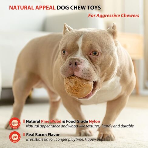 2-Pack Tough Dog Toys for Aggressive Chewers Pine Wood and Nylon Dog Toys for Large Dogs Real Bacon Indestructible Dog Toys to Keep Them Busy in Saudi Arabia