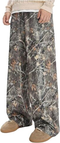 Boy's Graphic Camo Baggy Pants Wide Leg Elastic Waist Long Trousers Vintage Streetwear in Saudi Arabia