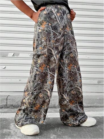 Boy's Graphic Camo Baggy Pants Wide Leg Elastic Waist Long Trousers Vintage Streetwear in Saudi Arabia